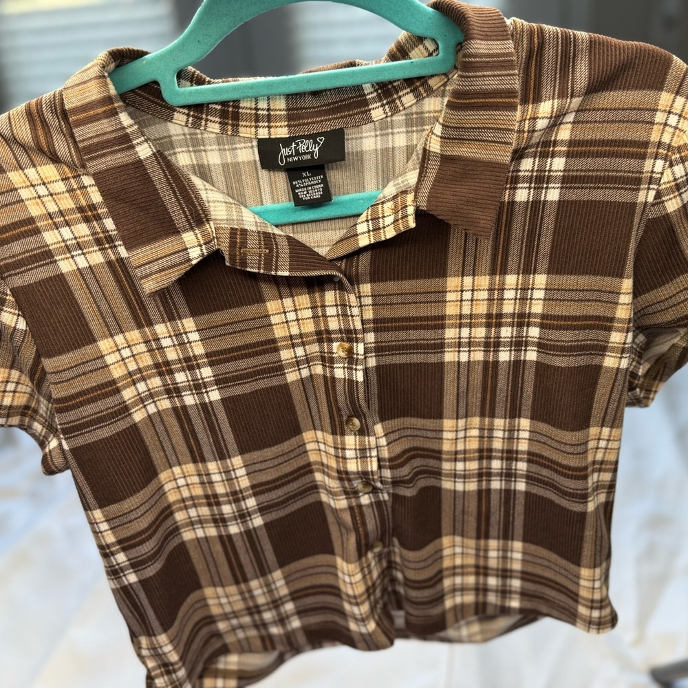 Brown Plaid Button-Up Shirt